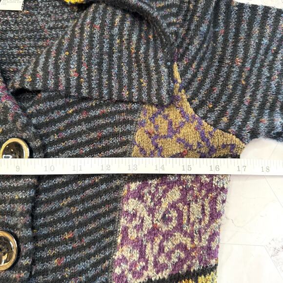 Anthropology Curio Knit Patchwork Wool Blend Petite Sm Cardigan Boho Lagenlook - Picture 4 of 8